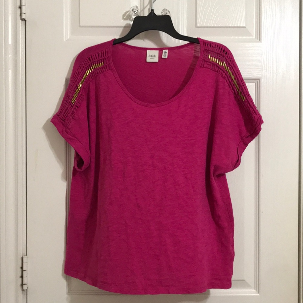 Pink cotton shirt sleeve with shoulder detail.